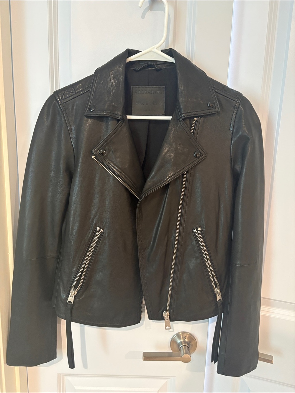 AllSaints Black Leather Asymmetric Moto Jacket